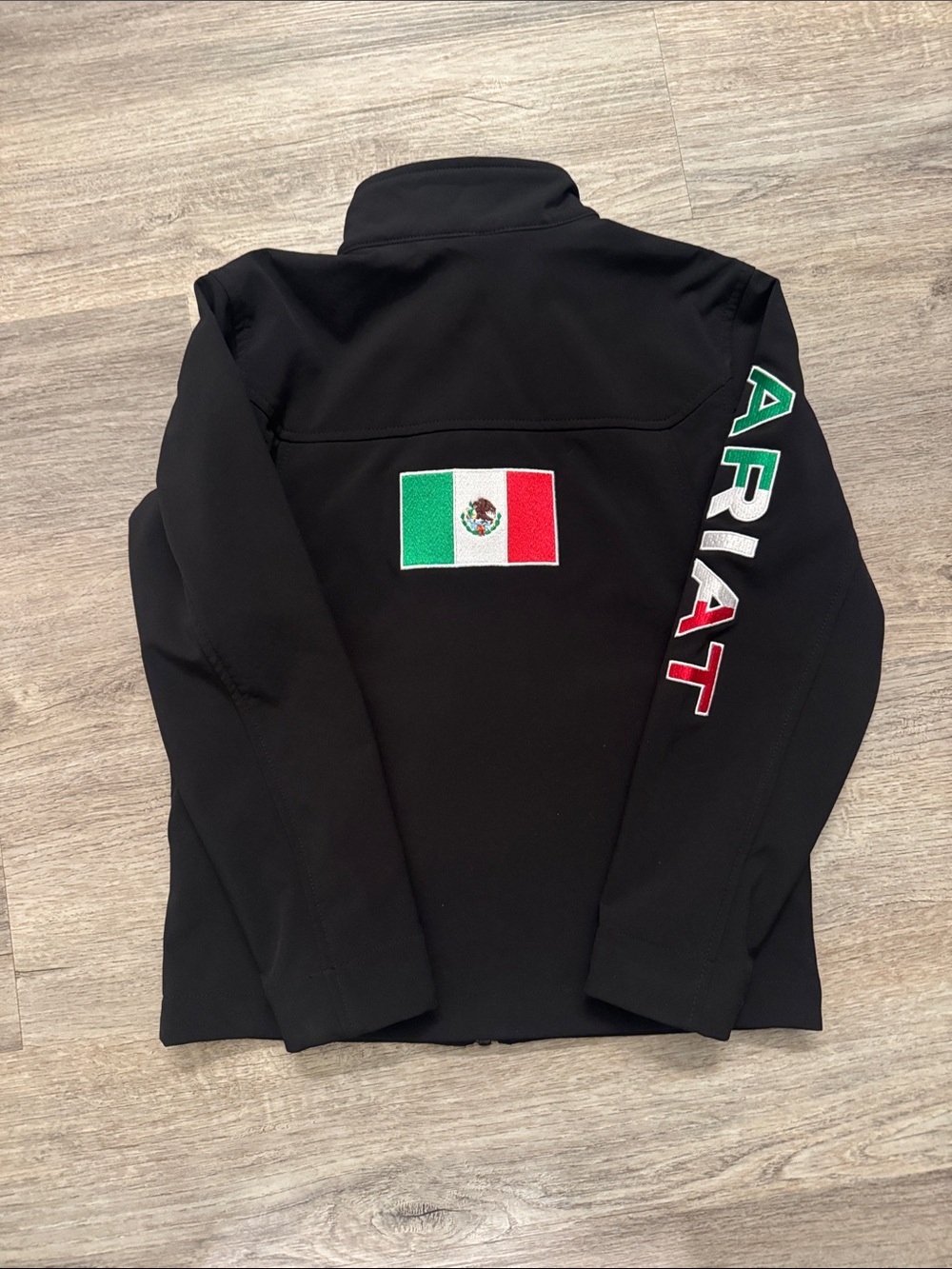 Ariat Black Softshell Jacket with Mexican Flag Patch and Branded Sleeve